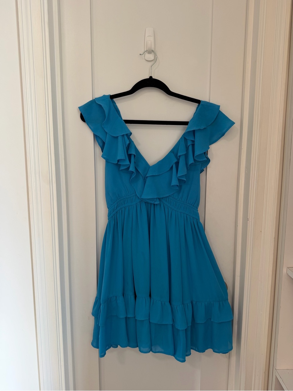 Blue Ruffled V-Neck Women’s Dress